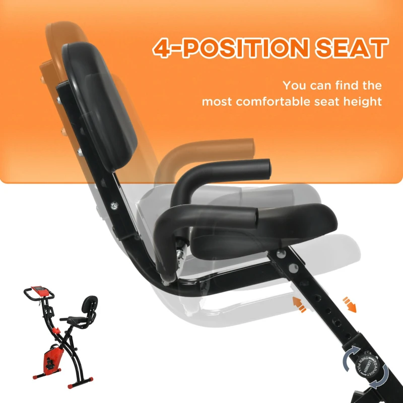 Soozier 3 in 1 Folding Exercise Bike, Foldable Stationary Bike with 8-Level Magnetic Resistance, Adjustable Seat, Red
