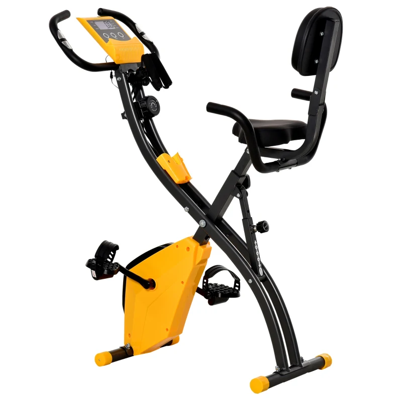 Soozier 3 in 1 Folding Exercise Bike, Foldable Stationary Bike with 8-Level Magnetic Resistance, Adjustable Seat, Yellow