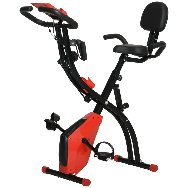 Soozier 3 in 1 Folding Exercise Bike, Foldable Stationary Bike with 8-Level Magnetic Resistance, Adjustable Seat, Red