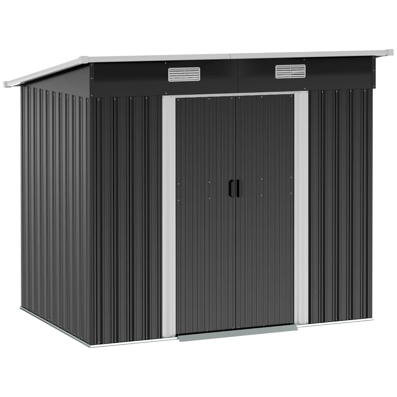 Outsunny 7'x 4' Metal Patio Storage Shed Garden Lockable Shed Tool Utility Storage Unit, Light Black