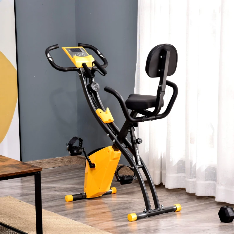 Soozier 3 in 1 Folding Exercise Bike, Foldable Stationary Bike with 8-Level Magnetic Resistance, Adjustable Seat, Yellow