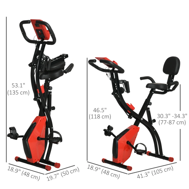 Soozier 3 in 1 Folding Exercise Bike, Foldable Stationary Bike with 8-Level Magnetic Resistance, Adjustable Seat, Red