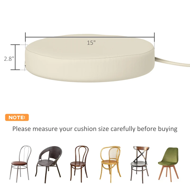 Outsunny Patio Chair Cushions Set of 4 Round Seat Cushions for Dining Bistro Chairs Machine Washable, 15" x 15" x 3", Cream White