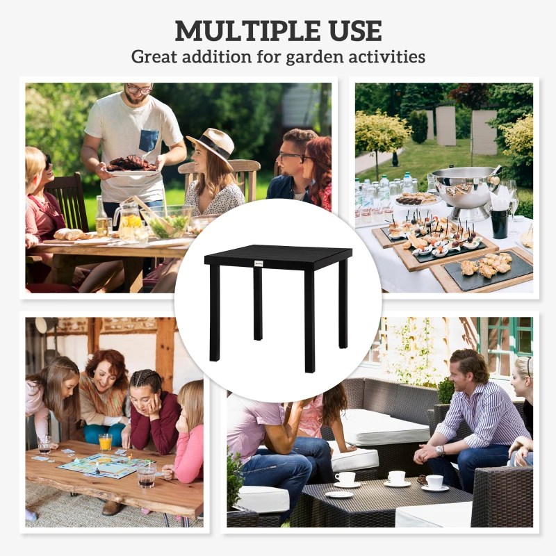 Outsunny Patio Dining Table for 4, Square Aluminum Outdoor Table for Garden Lawn Backyard, Black