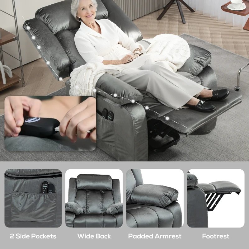 HOMCOM Power Lift Recliner Chair for Elderly, Electric Lift Chair with Massage and Heat, Remote Control, Gray