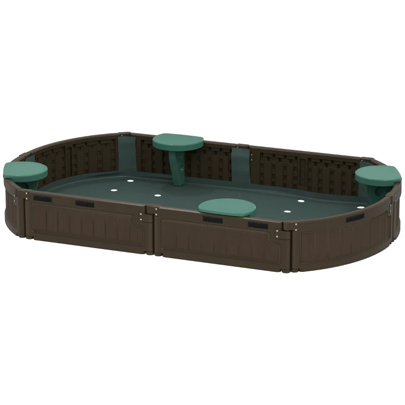 Outsunny Kids Outdoor Sandbox with Cover Garden Bed Sand Pit, Easy Assembly Children's Oval Sandbox for Backyard, Brown, 72" x 41.25" x 8.75"