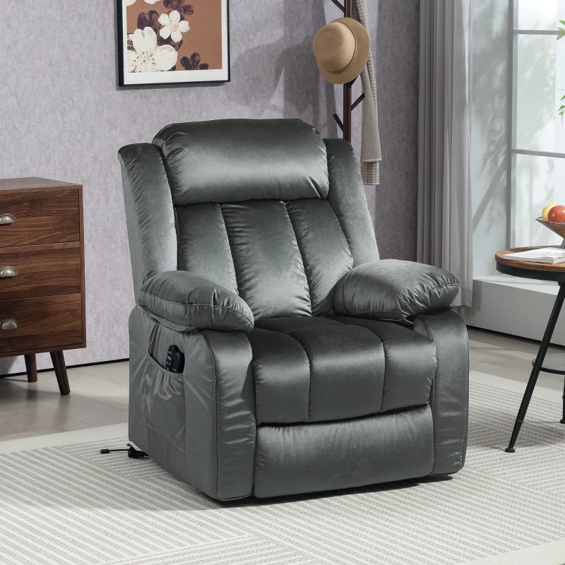 HOMCOM Power Lift Recliner Chair for Elderly, Electric Lift Chair with Massage and Heat, Remote Control, Gray