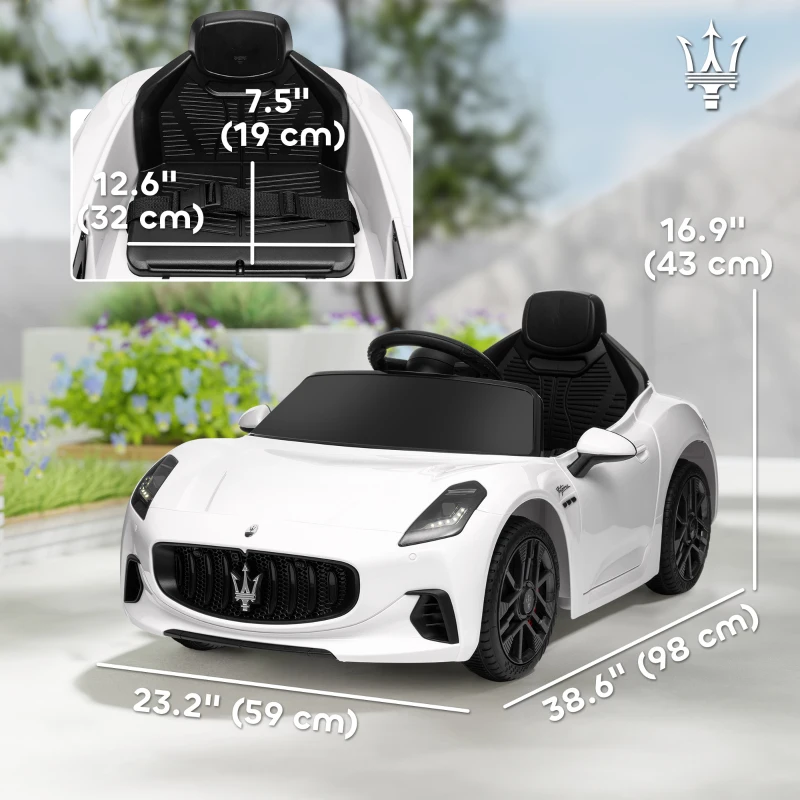 Qaba 12V Maserati Gran Turismo Licensed Kids Electric Car w/ Remote Control, Soft Start, LED Lights, Music, Horn, MP3, White