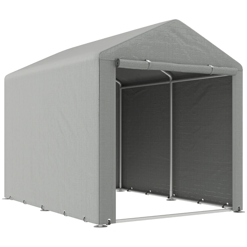 Outsunny Portable Bicycle Shed with Galvanized Steel Frame and Large Door, Waterproof Outdoor Shed for Garden Tools, Light Grey
