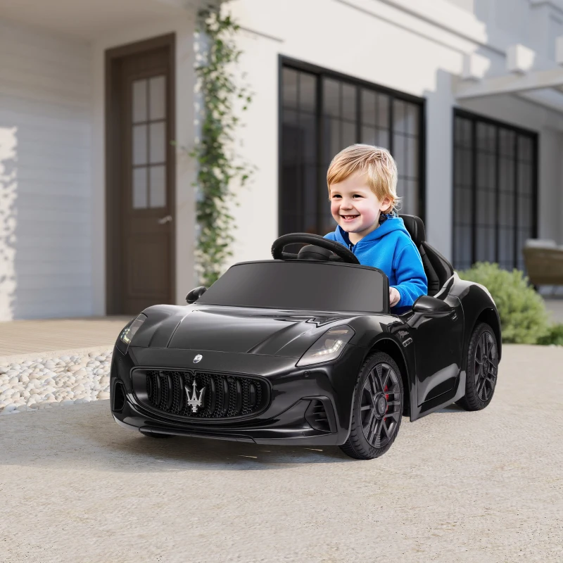 Qaba Maserati Gran Turismo Licensed 12V Kids Electric Car w/ Remote Control, Soft Start, LED Lights, Music, Horn, Black(m-2)