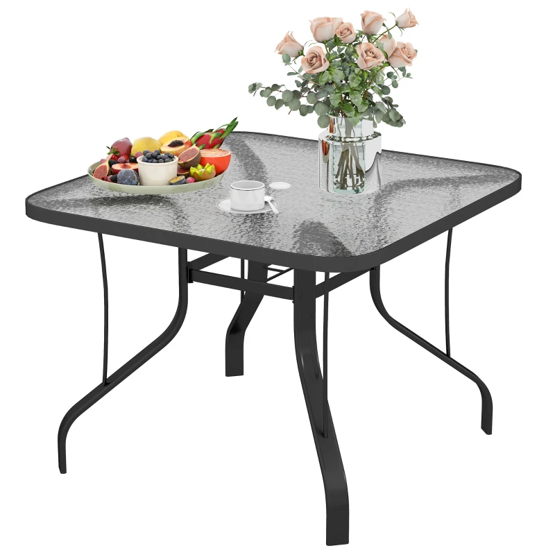 Outsunny Tempered Glass Square Patio Dining Table w/ 2.1" Umbrella Hole for Garden, Balcony, Backyard, 38" x 38" x 28"