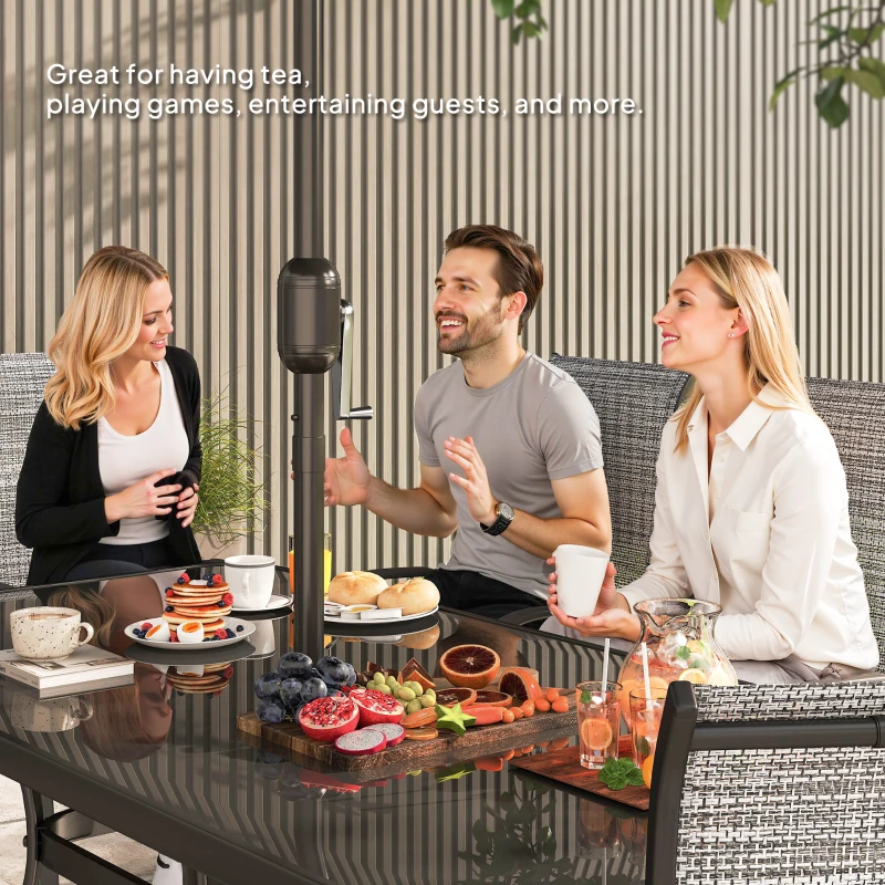 Outsunny 8 Pieces Patio Furniture Set with 9Ft Patio Umbrella, Outdoor Dining Table and Chairs, Mixed Gray