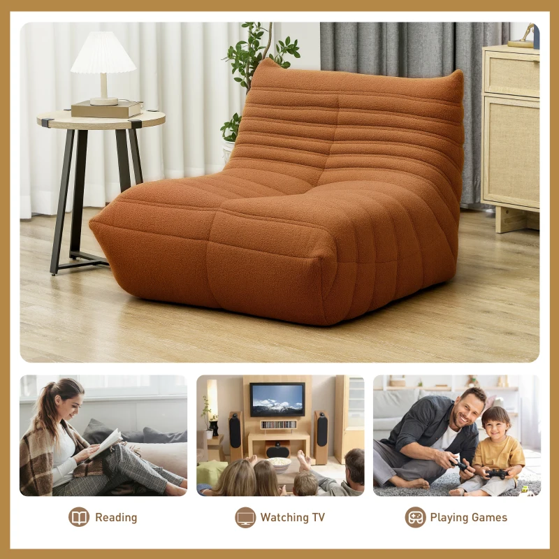 HOMCOM Bean Bag Chair for Adults, Giant Fireside Chair, Bean Bag Sofa with High Density Foam for Living Room, Brown