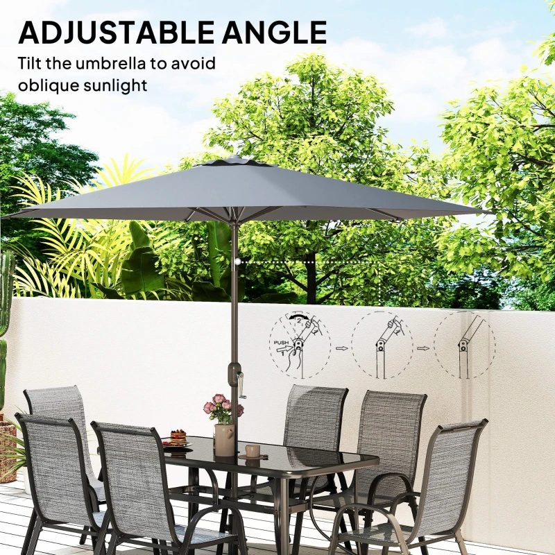 Outsunny 8 Pieces Patio Furniture Set with 9Ft Patio Umbrella, Outdoor Dining Table and Chairs, Mixed Gray