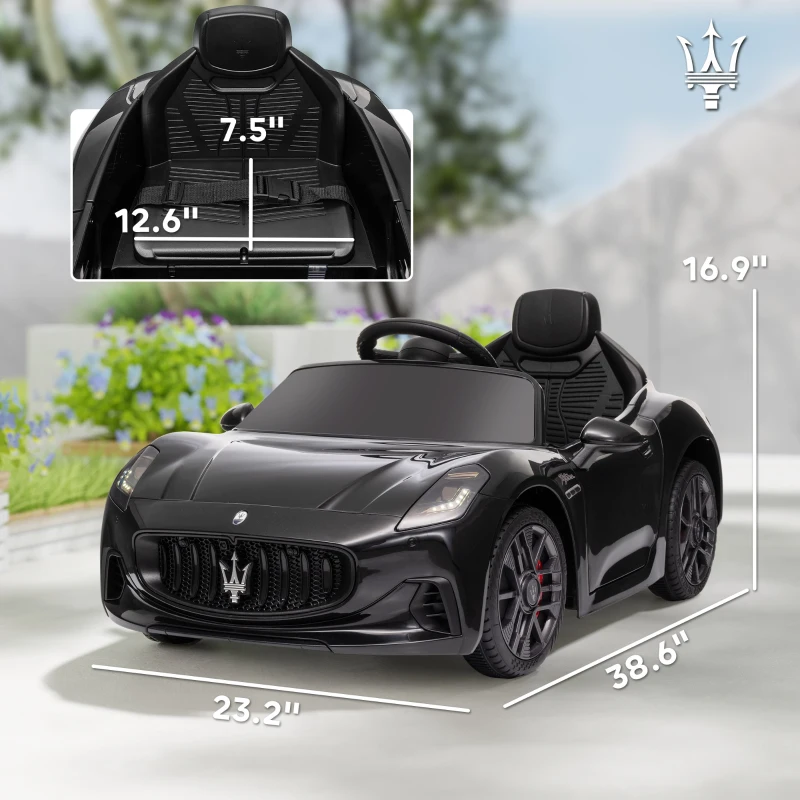 Qaba Maserati Gran Turismo Licensed 12V Kids Electric Car w/ Remote Control, Soft Start, LED Lights, Music, Horn, Black(m-3)