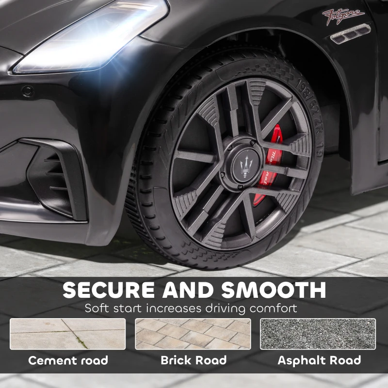 Qaba 12V Maserati Gran Turismo Licensed Kids Electric Car w/ Remote Control, Soft Start, LED Lights, Music, Horn, MP3, Black