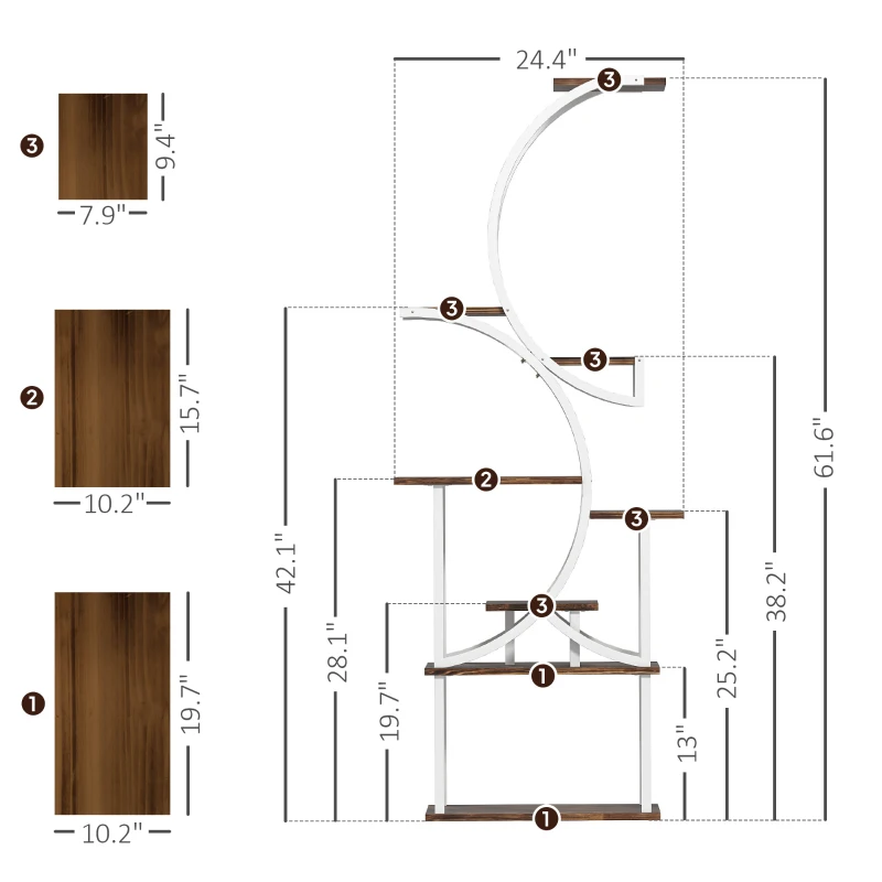 Outsunny Plant Stand Indoor, 8 Tier 62" S-Shaped Plant Shelf, Corner Plant Rack for Multiple Plants, Carbonised Finish