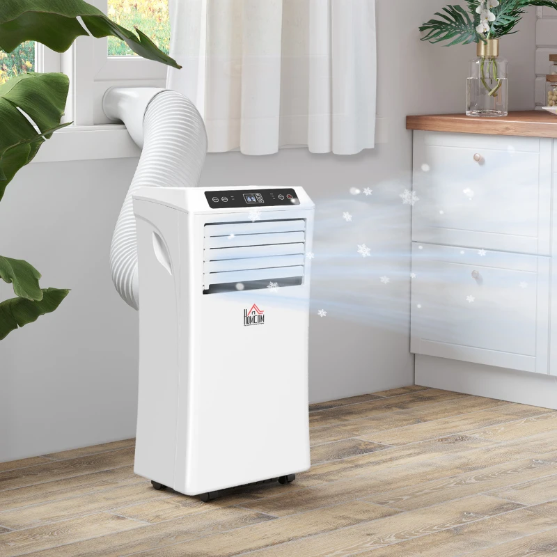 HOMCOM 10,000BTU Mobile Portable Air Conditioner with Cooling, Dehumidifier, 2 Speed Fans, 24-Hour Timer for Bedroom, White