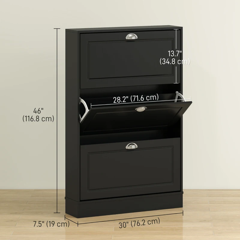 HOMCOM Shoe Cabinet with 3 Flip Drawers, Narrow Shoe Storage Cabinet, Holds 12 Pairs for Entryway, Hallway, Black