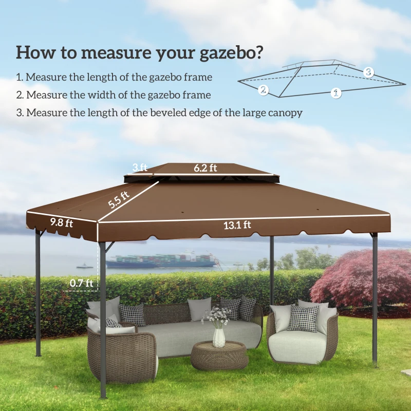 Outsunny Model 84C-101 or 84C-144 13' x 10' Gazebo Replacement Canopy, Gazebo Top with Double Vented Roof (TOP ONLY), Coffee