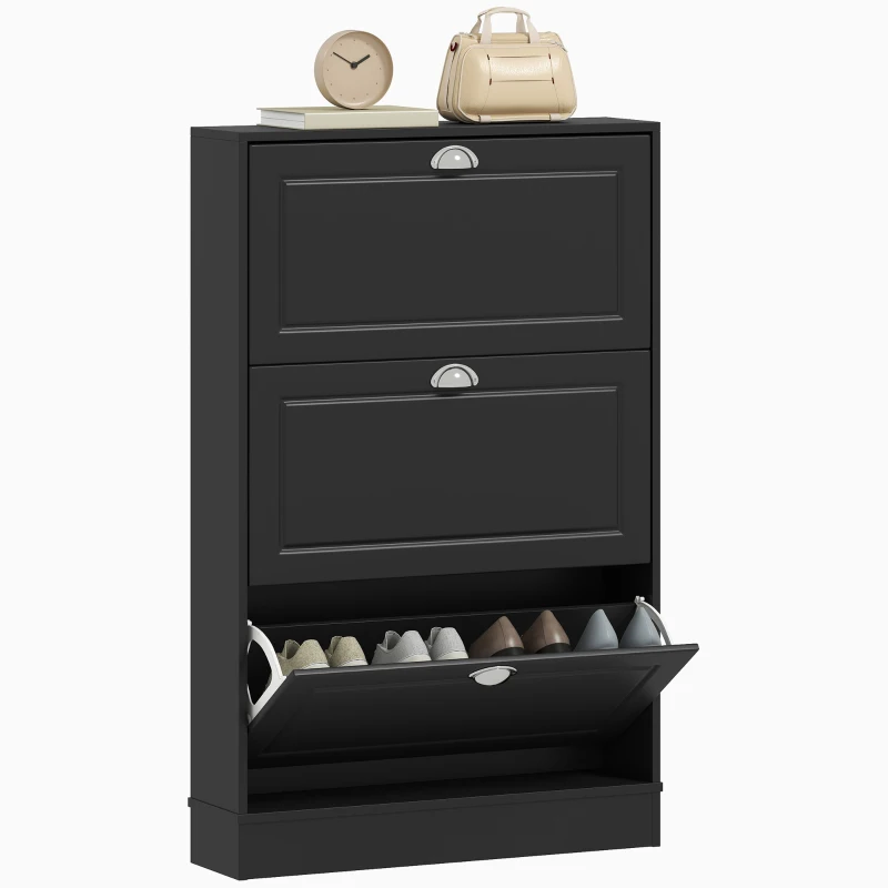 HOMCOM Shoe Cabinet with 3 Flip Drawers, Narrow Shoe Storage Cabinet, Holds 12 Pairs for Entryway, Hallway, Black