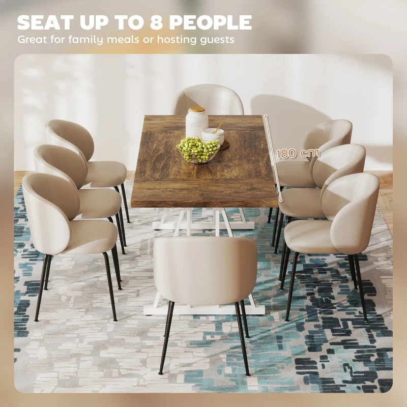 HOMCOM Farmhouse Kitchen Table for 8, Rectangular Dining Table with Thick Tabletop and Steel Trestle Legs, Brown and White