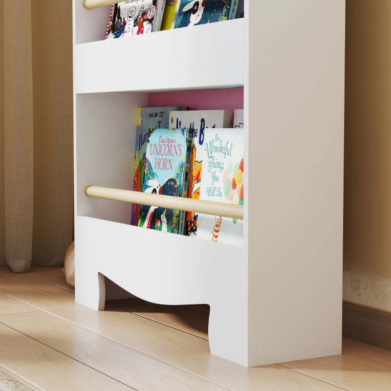 Qaba 3-Tier Bear Theme Kids Bookshelf with Anti-tipping Device for Living Room, Kids Room, Playroom, Pink