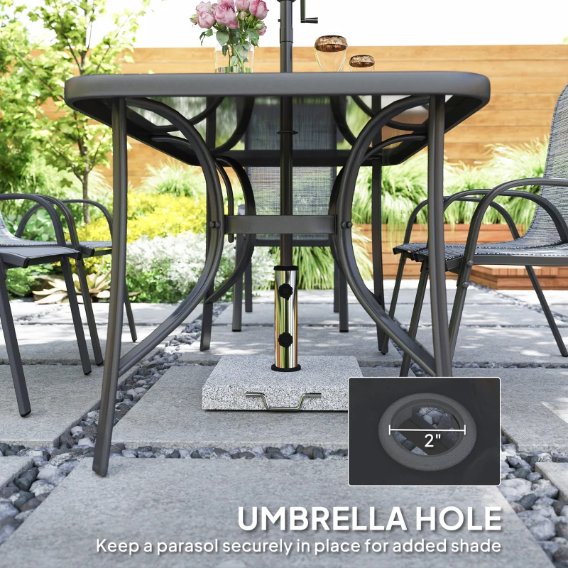 Outsunny 8 Pieces Patio Furniture Set with 9Ft Patio Umbrella, Outdoor Dining Table and Chairs, Mixed Gray