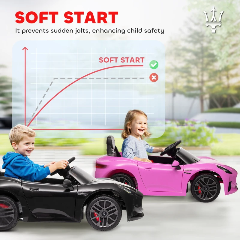 Qaba Maserati Gran Turismo Licensed 12V Kids Electric Car w/ Remote Control, Soft Start, LED Lights, Music, Horn, Black(m-9)