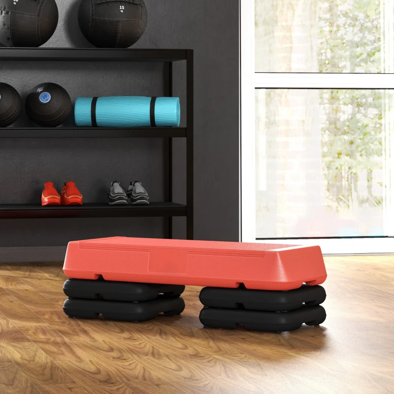 Soozier Adjustable Aerobic Stepper, 3-Level with Risers 4", 6", 8" Exercise Step Platform for Home Gym Fitness Workout, 330lbs Weight Capacity, Red