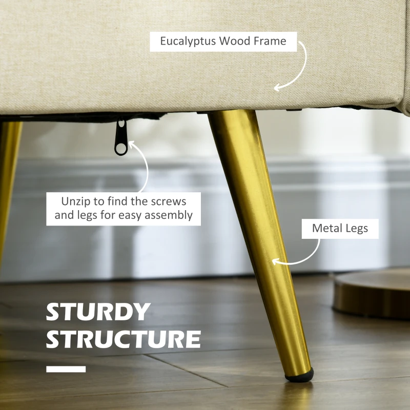 HOMCOM 56" Loveseat Sofa for Bedroom Upholstered 2 Seater Couch with Back Cushions and Pillows, Beige