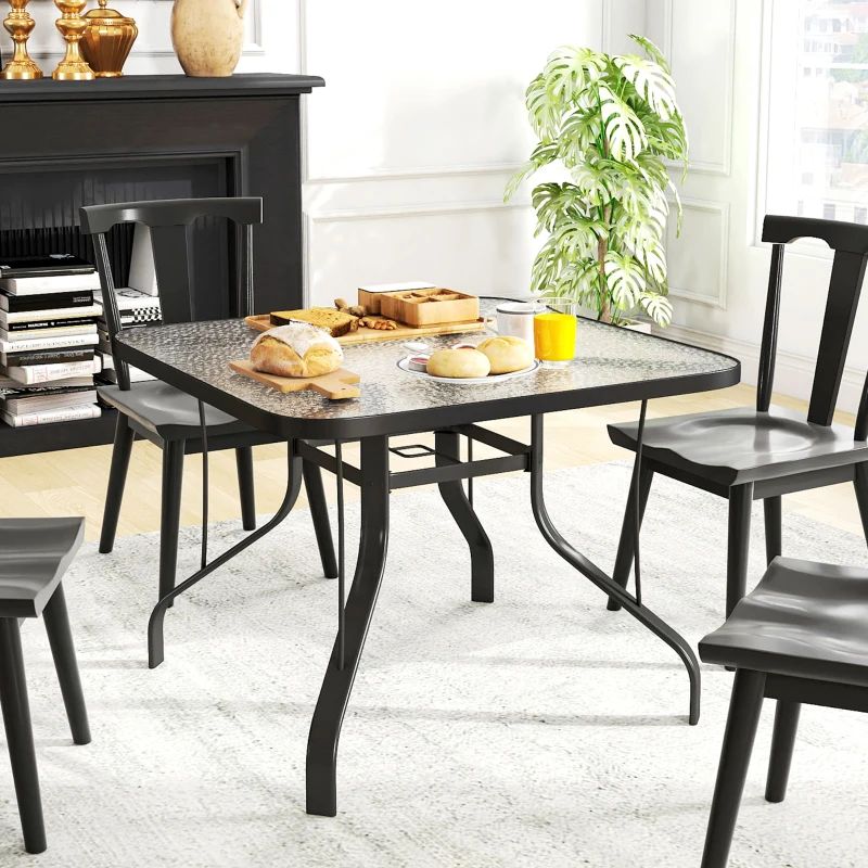 Outsunny Tempered Glass Square Patio Dining Table w/ 2.1" Umbrella Hole for Garden, Balcony, Backyard, 38" x 38" x 28"
