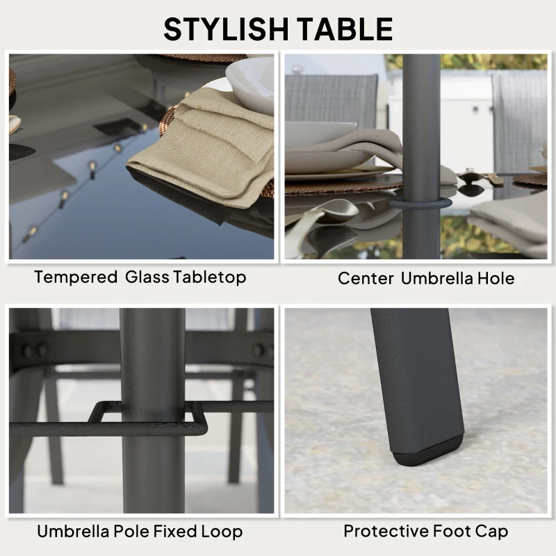 Outsunny 8 Pieces Patio Furniture Set with 9Ft Patio Umbrella, Outdoor Dining Table and Chairs, Mixed Gray