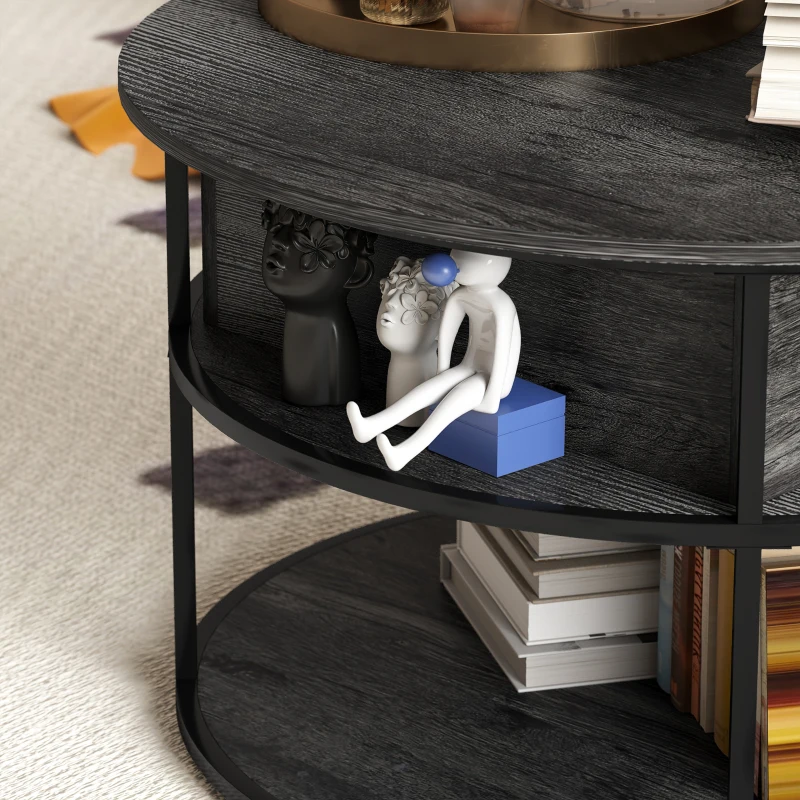 HOMCOM Lift Top Coffee Table, Round Coffee Table with Storage Shelf, Hidden Compartment and Steel Frame, Distressed Dark Grey