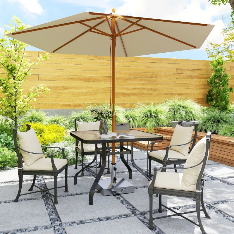 Outsunny Tempered Glass Square Patio Dining Table w/ 2.1" Umbrella Hole for Garden, Balcony, Backyard, 38" x 38" x 28"
