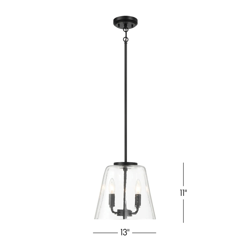 Modern Four Candle Lights Pendant with Sleek Black Finish, Clear Glass Shade, Ideal for Living Room, Bedroom, 13" L x 13" W x 11" H, Black+Clear