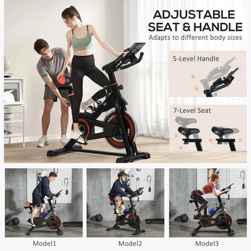 Soozier Exercise Bike, Flywheel Indoor Stationary Bike, Adjustable Height and Resistance, with LCD Monitor, Comfortable Seat Cushion, 264 lbs Capacity, Black and Red