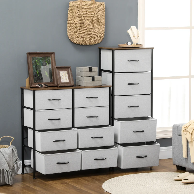 HOMCOM 8 Drawer Dresser for Bedroom, Fabric Chest of Drawers with Steel Frame, Wood Grain Top and Handles, Grey