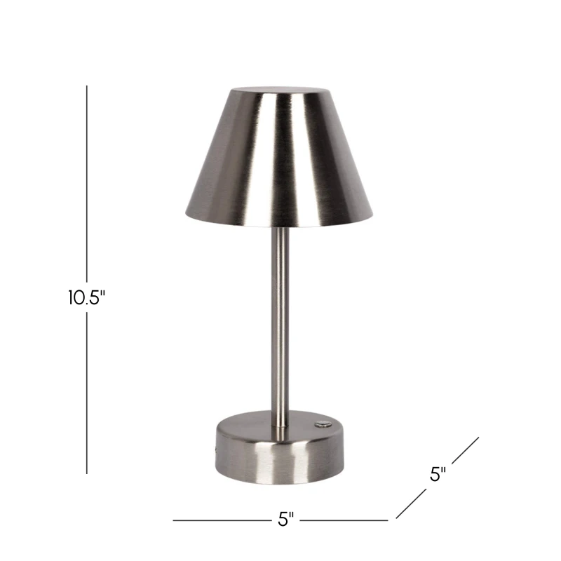 Elegance Rechargeable LED Table Lamp with Touch Switch, Brushed Nickel Finish, Metal Construction, 5" L x 5" W x 10.5" H, Brushed Nickel+Silver