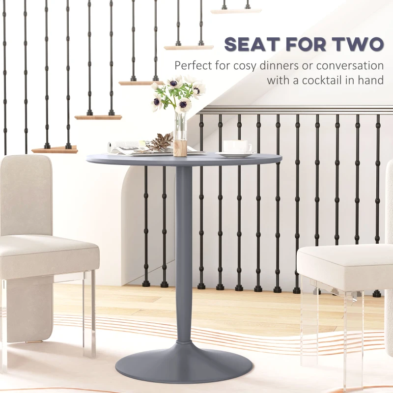 HOMCOM Modern Kitchen Table for 2 People, Round Dining Table with Steel Base for Living Room, Dining Room, Grey