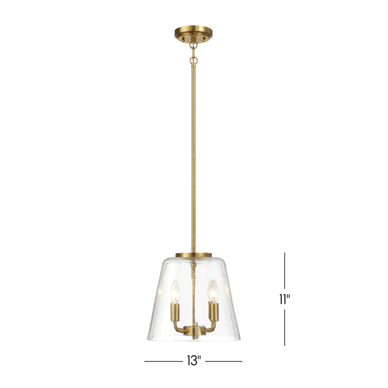 Elegant Four Candle Lights Pendant with Satin Brass Finish, Clear Glass Design, Ideal for Home Decor, 13" L x 13" W x 11" H, Clear+Gold