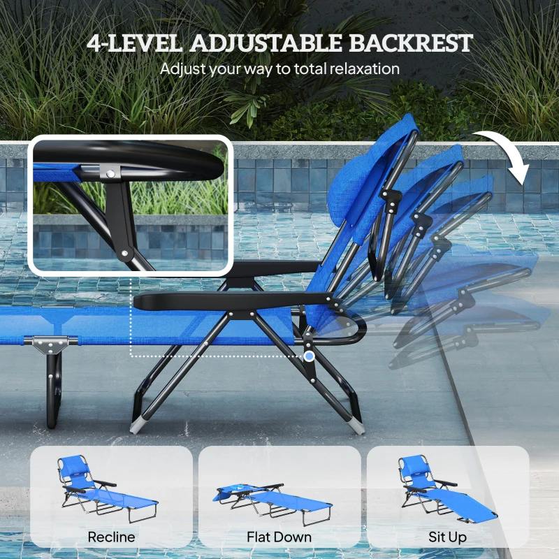 Outsunny Folding Lounge Chair w/ Reclining Back, Dark Blue
