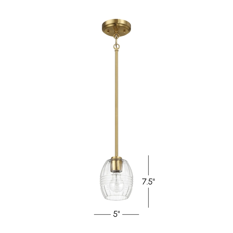 Single Pendant Chain Hanging Light with Clear Glass Shade, Satin Brass Finish, Ideal for Dining Room, Foyer, 5" L x 5" W x 7.5" H, Clear+Gold