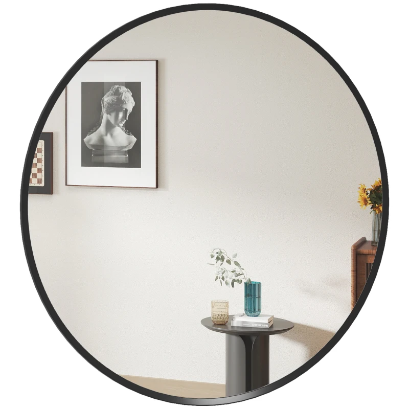 HOMCOM 24" Decorative Wall Mirror for Bedroom Living Room, Modern Round Bathroom Mirror for Home Decor, Black