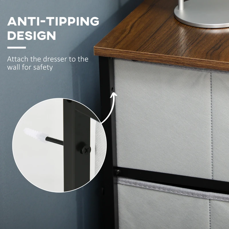 HOMCOM 6 Drawer Dresser for Bedroom, Fabric Chest of Drawers with Steel Frame, Wood Grain Top and Handles, Grey