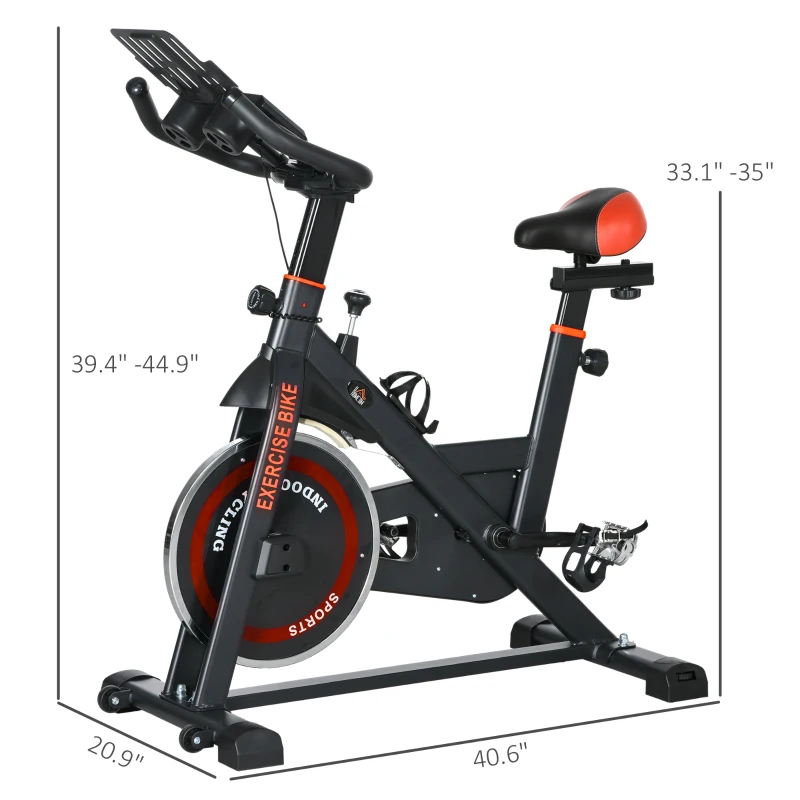 Soozier Exercise Bike, Flywheel Indoor Stationary Bike, Adjustable Height and Resistance, with LCD Monitor, Comfortable Seat Cushion, 264 lbs Capacity, Black and Red