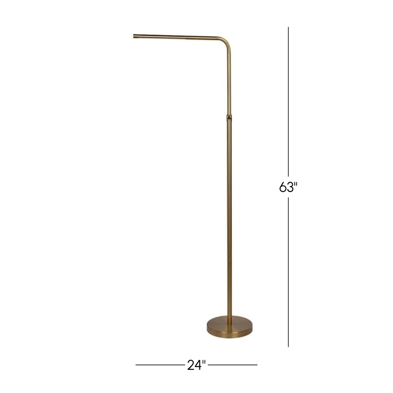 Verve Brassed Floor Lamp with On/Off Switch, Adjustable LED Round Base, 24" L x 10" W x 63" H, Gold