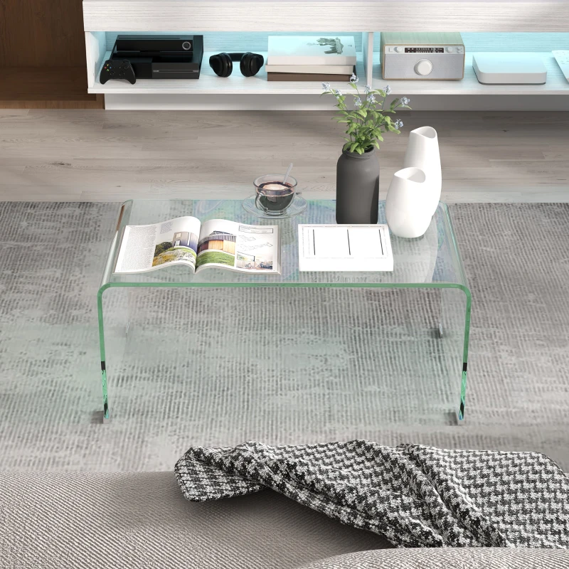 HOMCOM Glass Coffee Table, Clear Coffee Table for Living Room, Modern Rectangle Center Table with Safe Rounded Edges