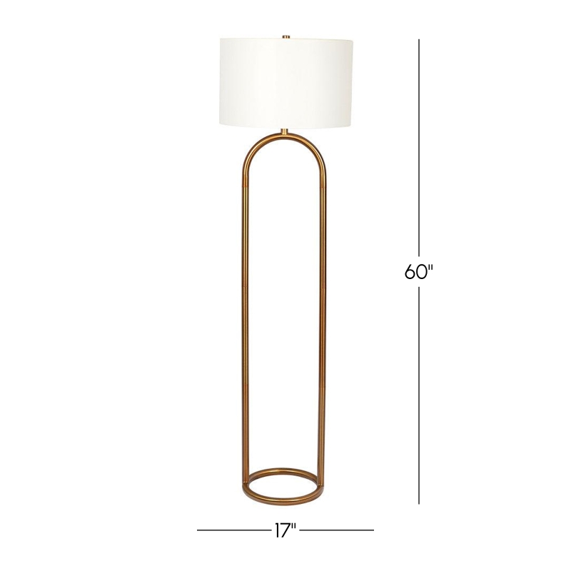 Vivid Brass Ring Base Floor Lamp with Large White Drum Shade, Elegant Design, 17" L x 17" W x 60" H, Antique Brass+White