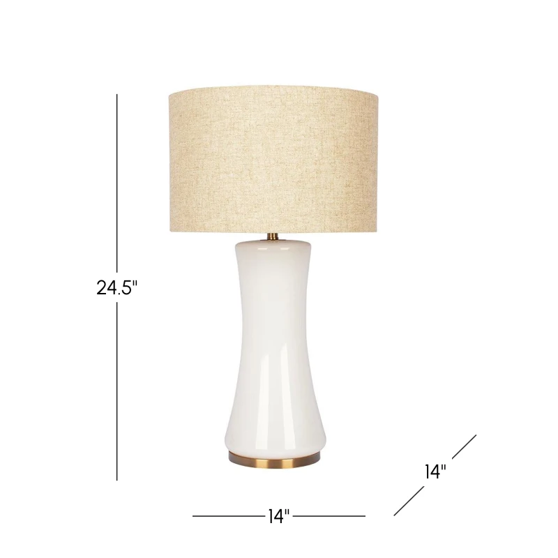 Cascade Glass Table Lamp with Golden Base, Off-White Glass Shade, Elegant Design, 14" L x 14" W x 24.5" H, Gold+White